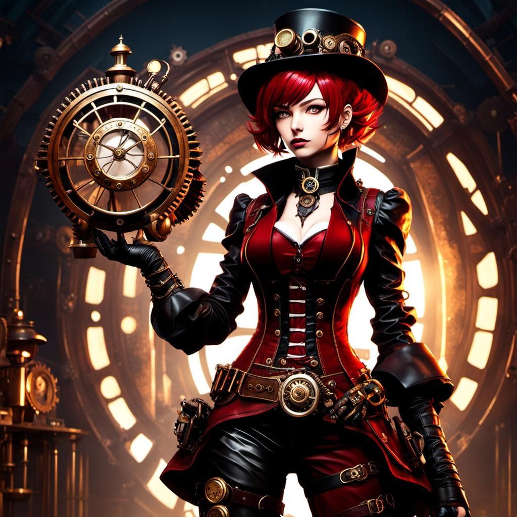 Anime Steampunk Girl in Detailed 3D Render