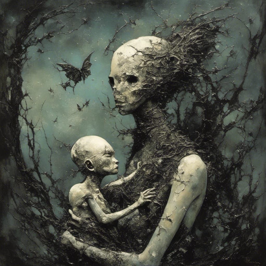 Sacred Love Illustration in Graphite Impasto Style