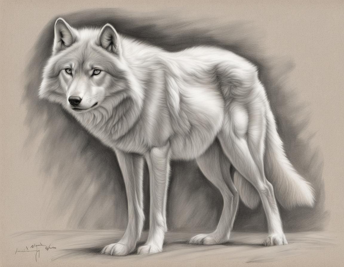 Arctic Wolf: Pencil Illustration in Ingres Style