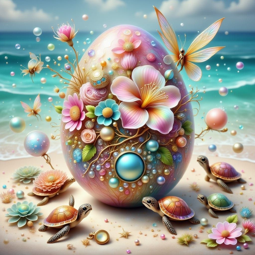 Mother of Pearl Egg with Turtles, Dreamy Aesthetic