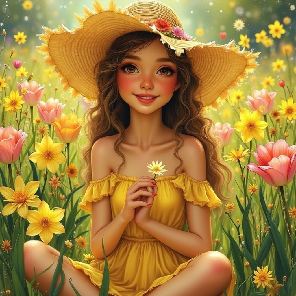 Surreal Fantasy Garden Scene in Vibrant Art Nouveau Style