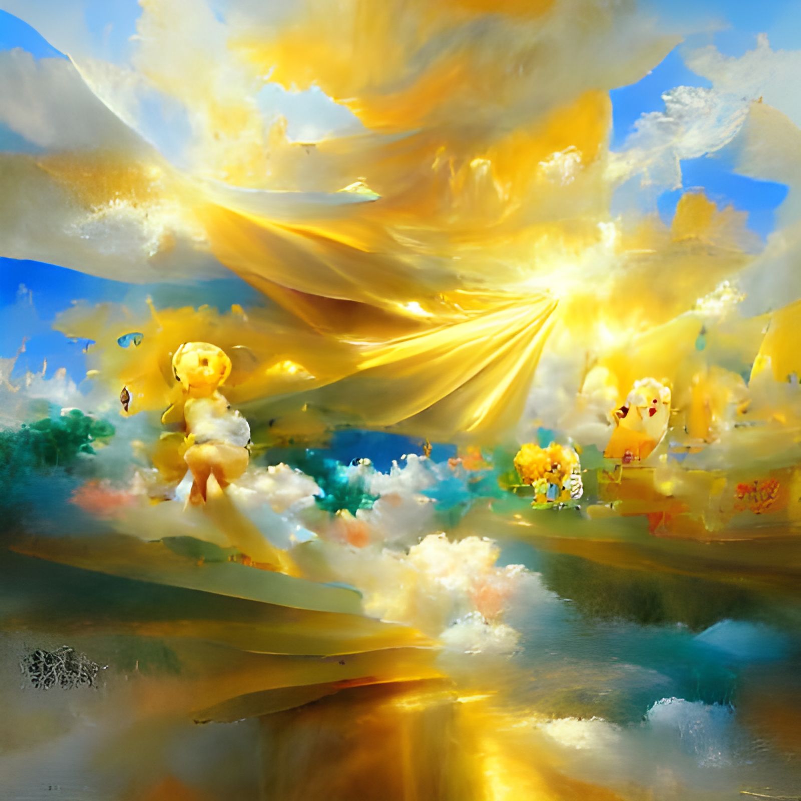 Luminous Beings Ascending to Heaven in Golden Light