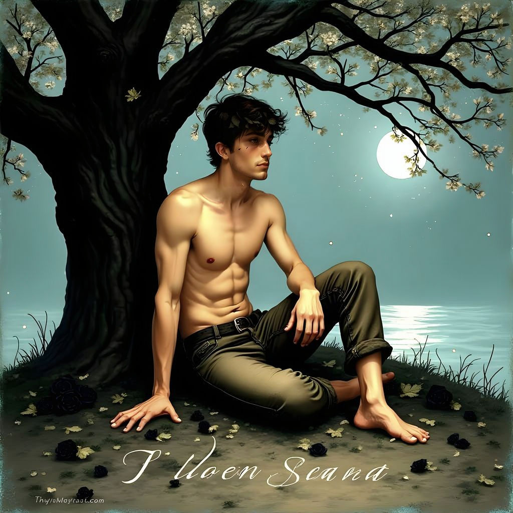 Romantic Moonlit Birthday Scene with Black Roses and Falling...