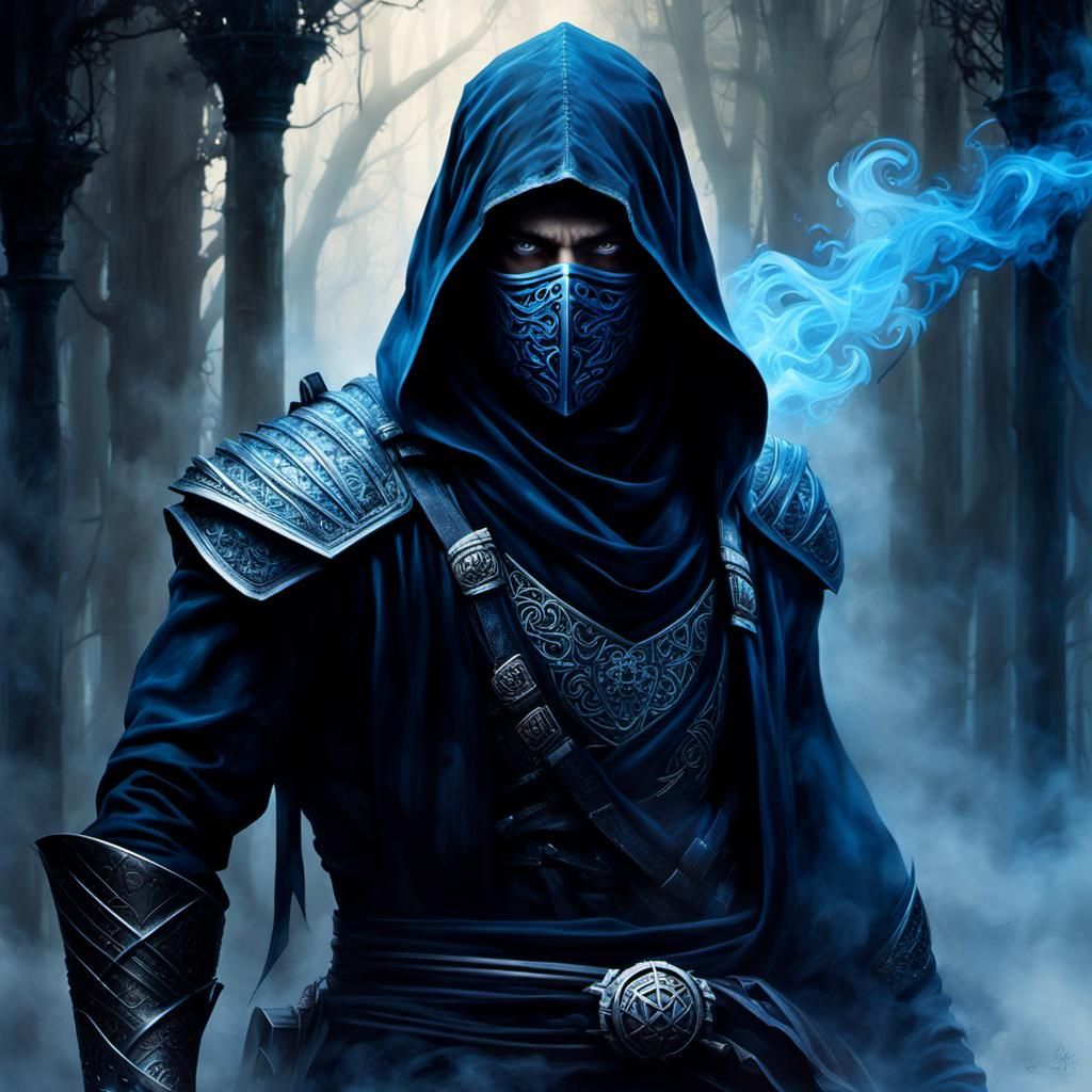 Smokey Ninja Emerges from Fog in Fantasy Art