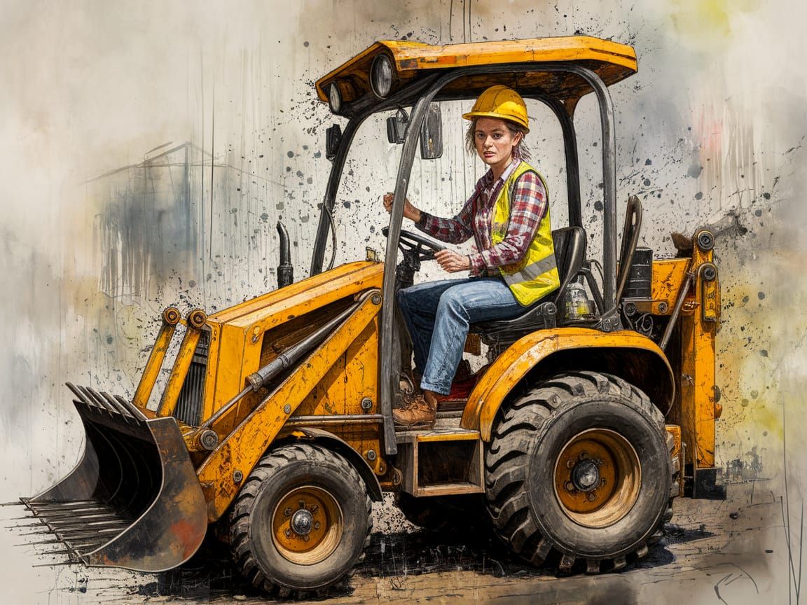 Sweating Construction Worker in Muted Abstract Expressionism