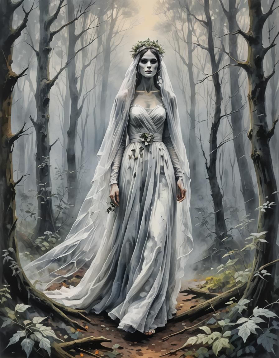 Smokey Haunted Forest with Veiled Ghost Bride