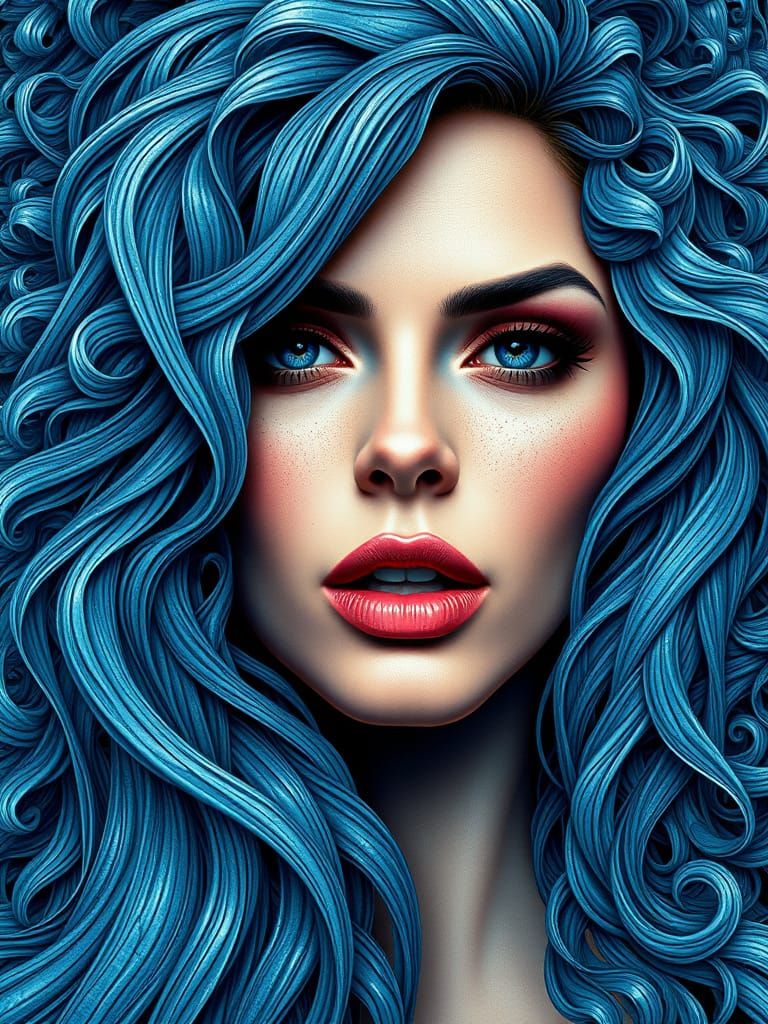 Fractal Waterfalls Form Woman's Face: Optical Illusion Art