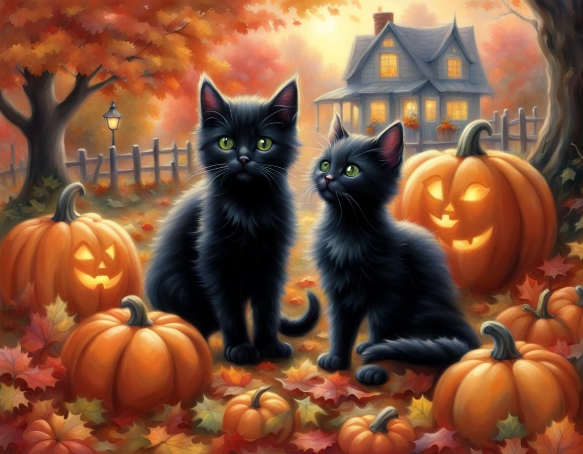 Kittens Celebrate Autumn: A Thomas Kinkade Fantasy