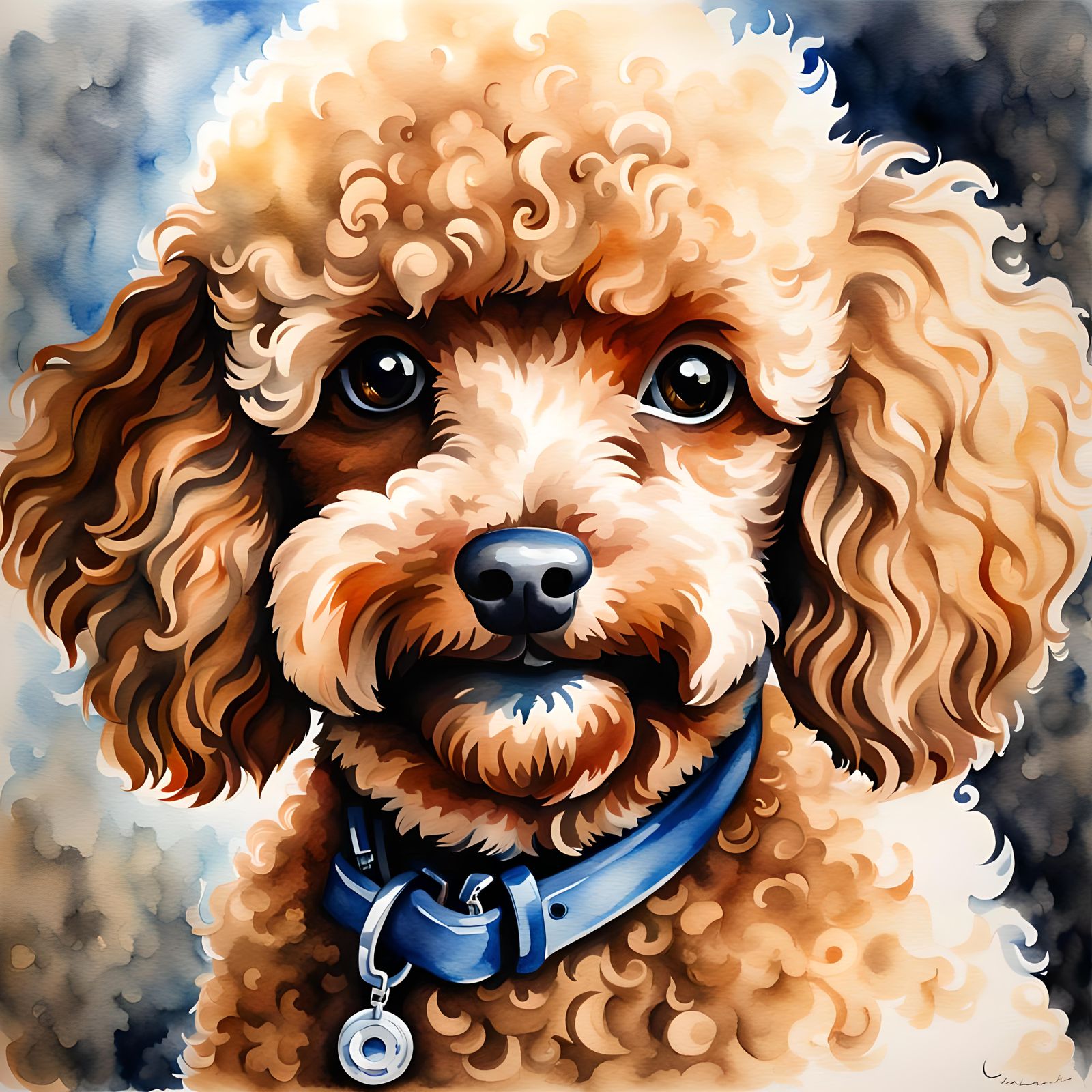 toy poodle portrait watercolor airbrush art