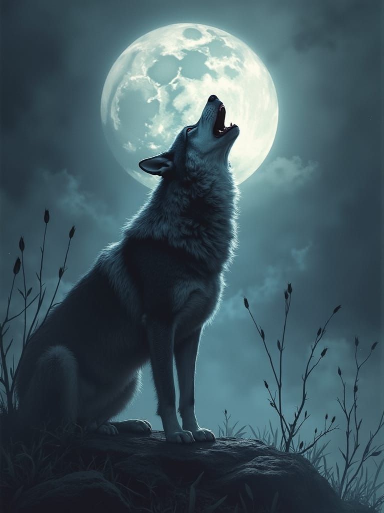 Ethereal Smoke Wolf Howling at Moon in CGI
