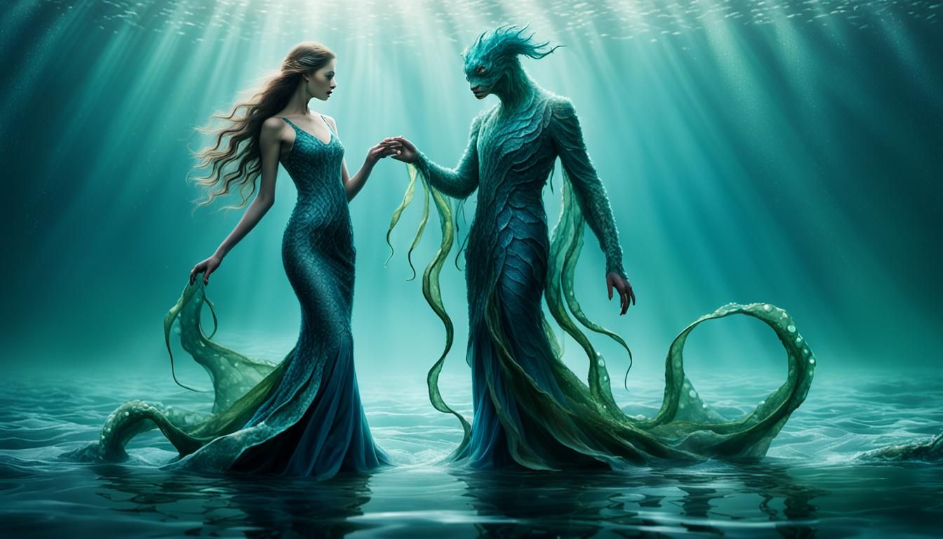 Elegant Sea Monsters Waltzing in Fantasy Realism