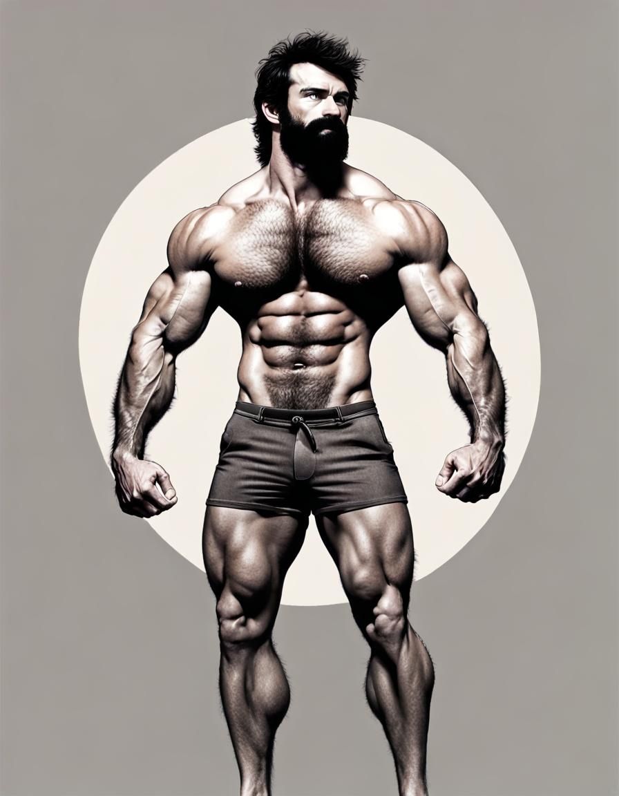 Masculine Bodybuilder with Hairy, Rugged Appearance