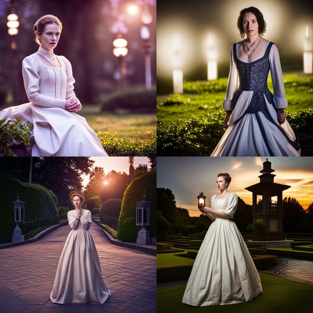 Woman in Elizabethan Gown in English Garden