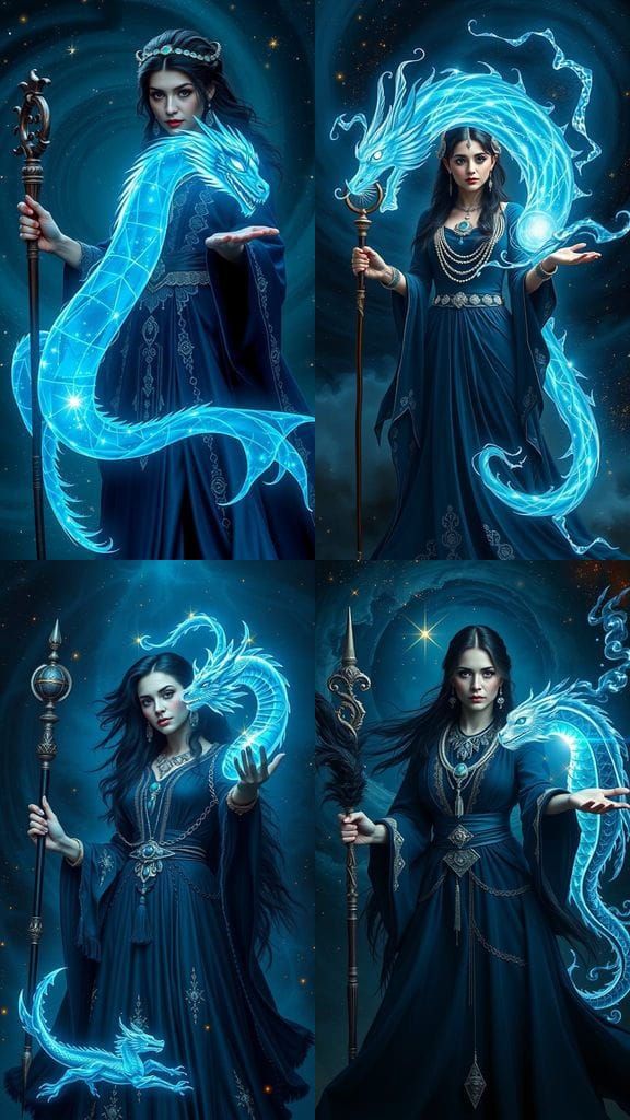 Dark Sorceress Conjures Cosmic Dragon Spirit