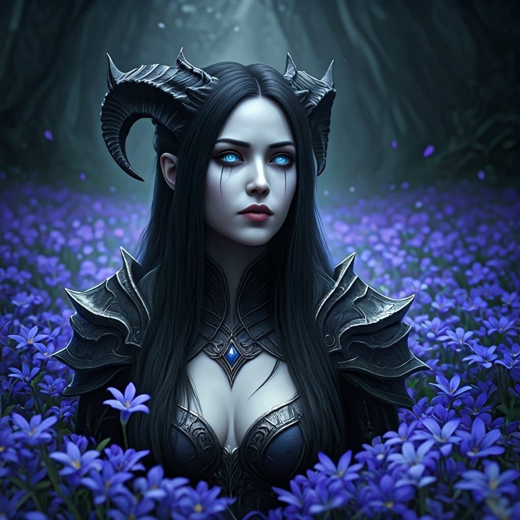 Lilith in Violet Field: Ethereal Goddess Portrait