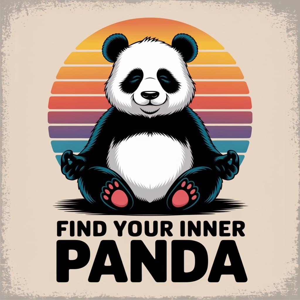 Peaceful Panda in Retro Sunset Lotus Pose