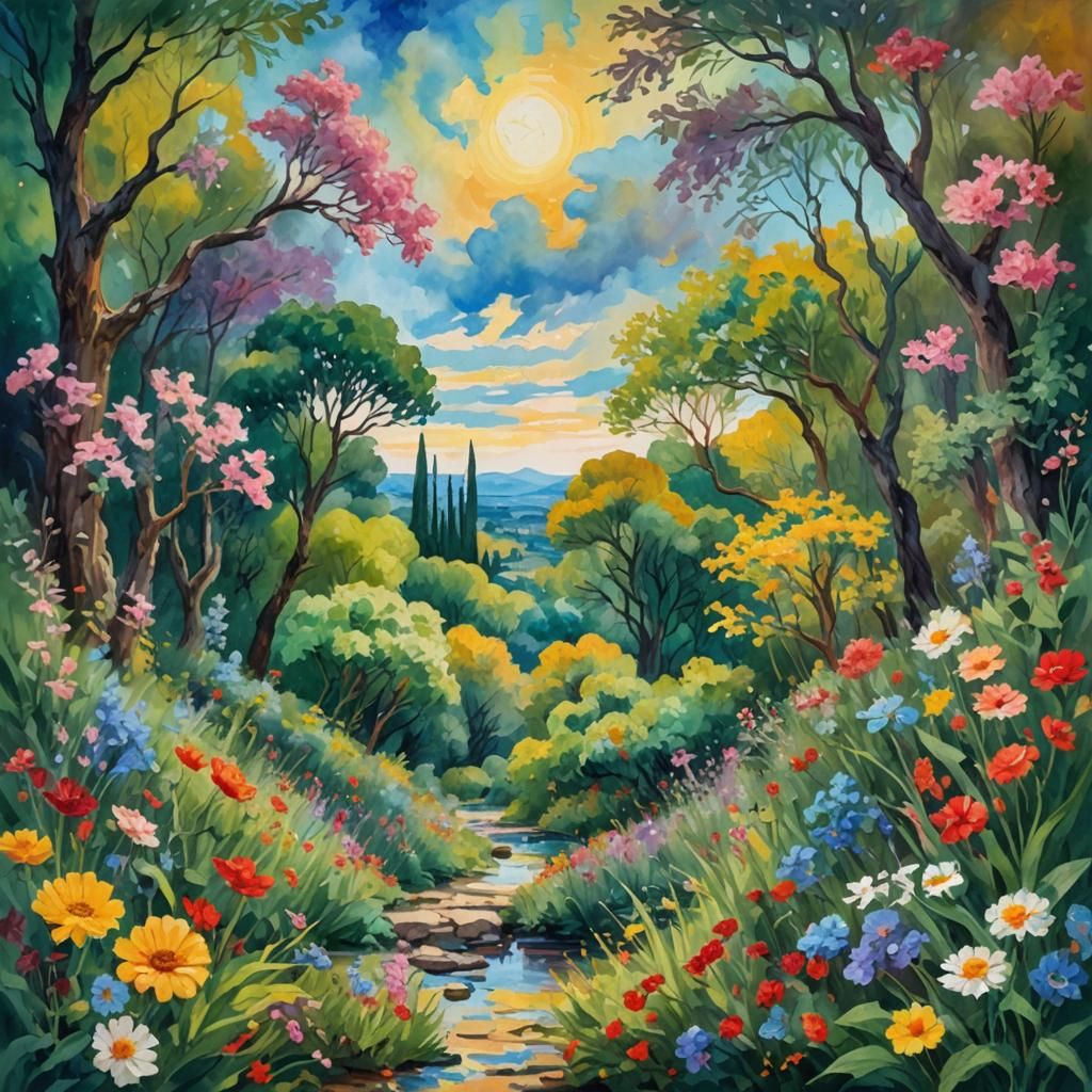 Ethereal Scene in Gouache Style Watercolor