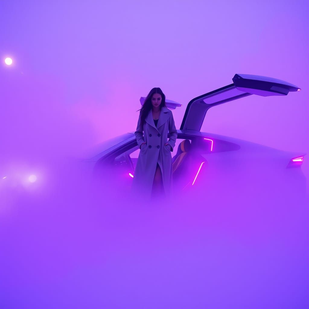 Futuristic Saint-Petersburg: Woman in Flying Car