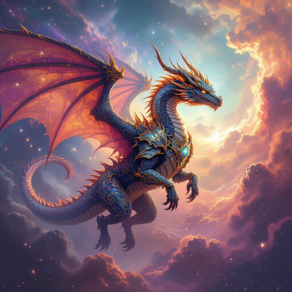Celestial Dragon Soaring Through Cosmic Nebula