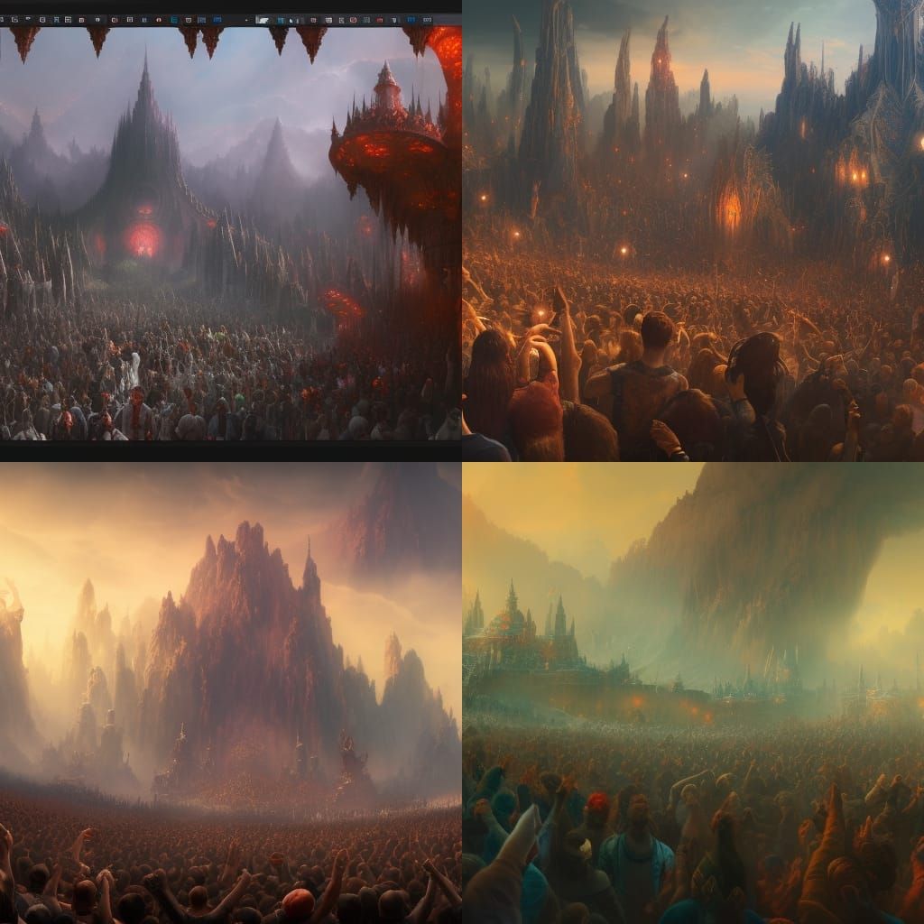 Crowd of People with Hands Up, Fantasy Art