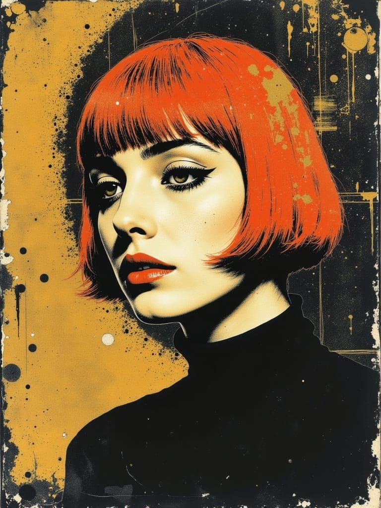 Surrealist Portrait of a Young Woman in Burnished Gold and D...