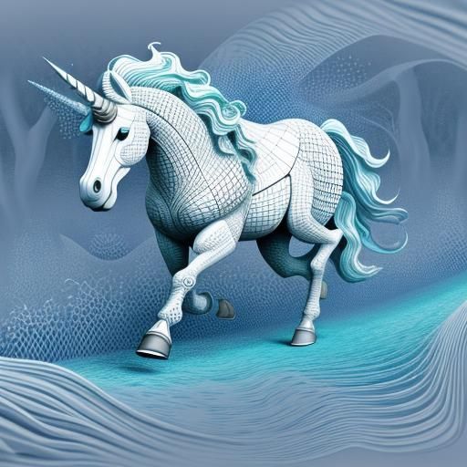 Unicorn in Misty Woods with Abstract Fractal Art