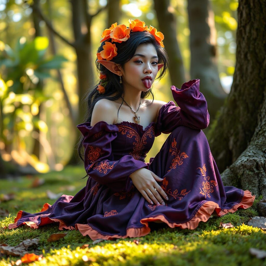 Enchanted Forest Elf Basks in Whimsical Splendor