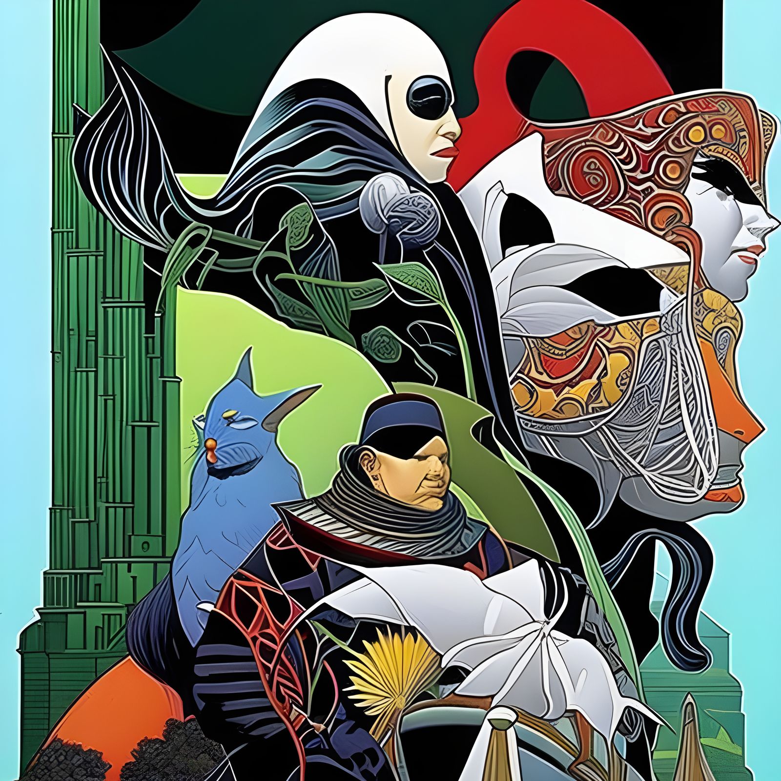 Futuristic Cityscape with Bizarre Creatures in Detailed Rend...