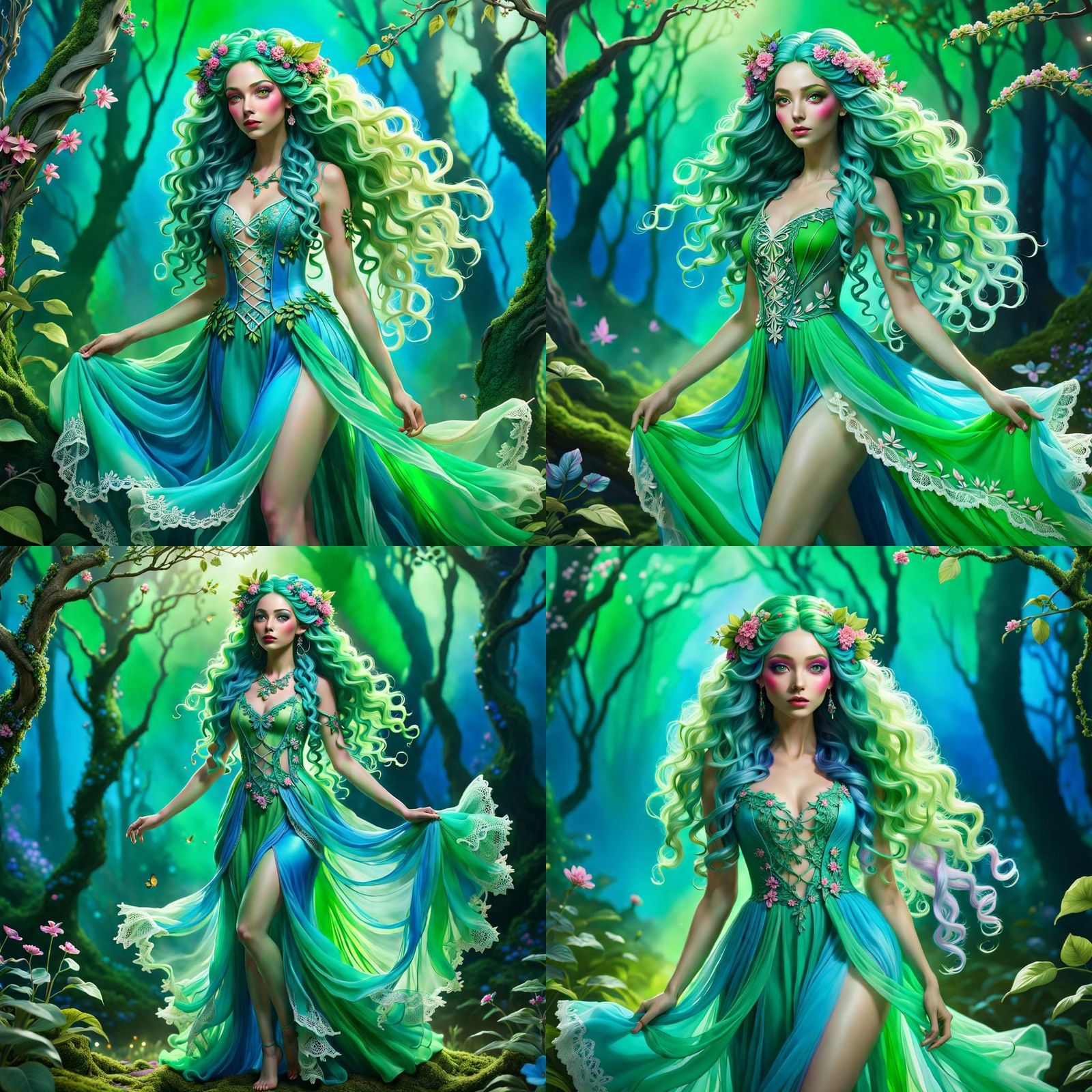 Ethereal Forest Sprite in Hyperdetailed Holographic Illustra...