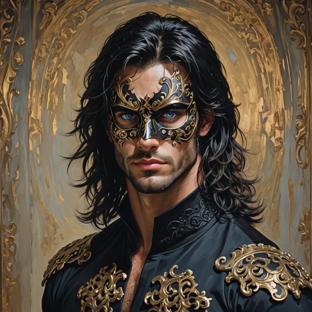 Masked Man Portrait in Dystopian Futurism Style