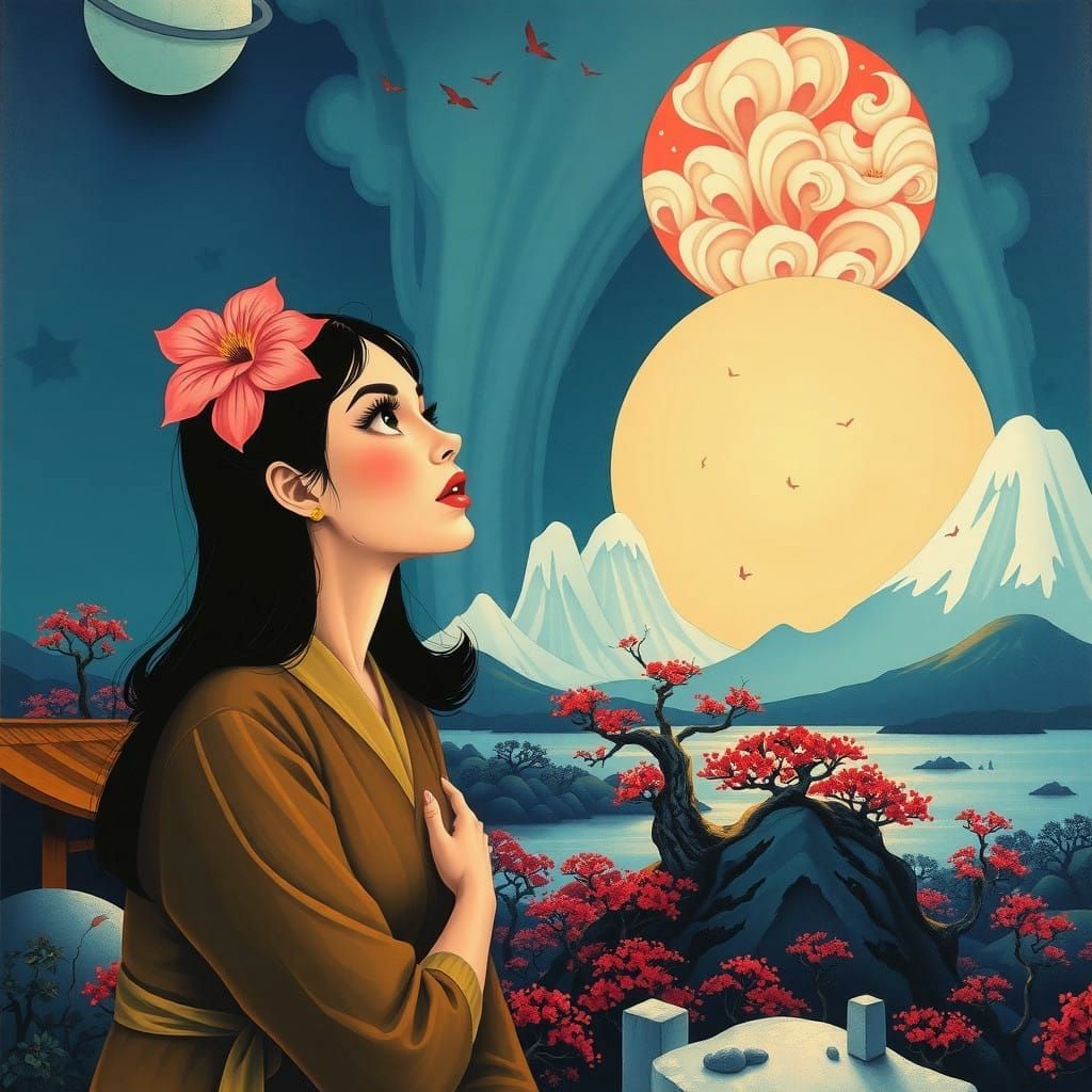 Vibrant Suminagashi Landscape Reveals a Captivating Scene