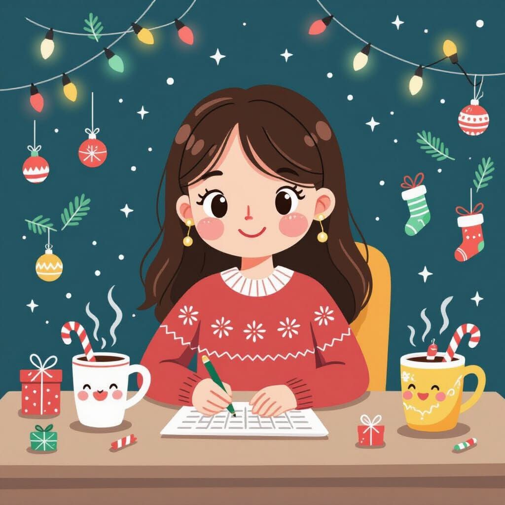 Festive Kawaii Office Scene with Holiday Mood
