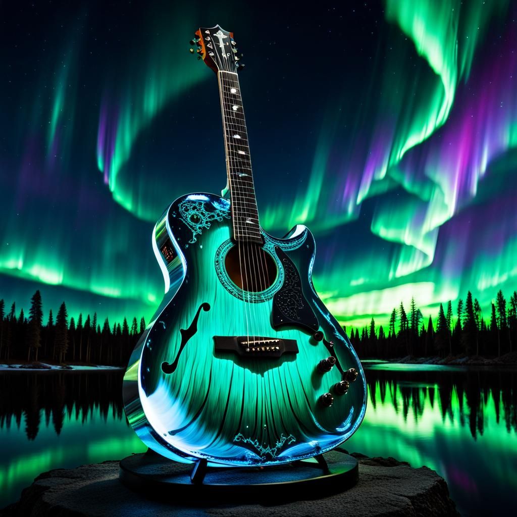 Gothic Water Guitar with Aurora Borealis