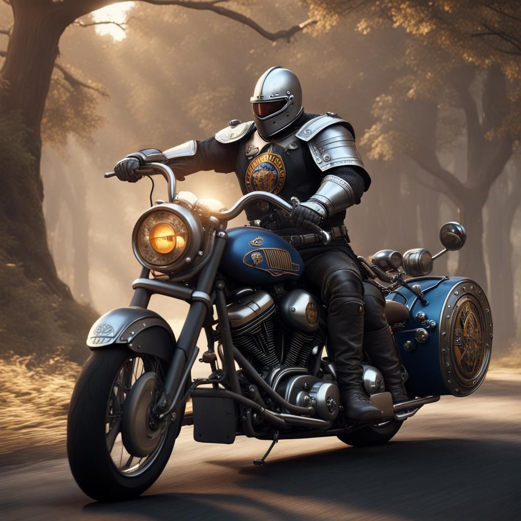 Medieval Knight Jousting on Harley Davidson Motorcycle