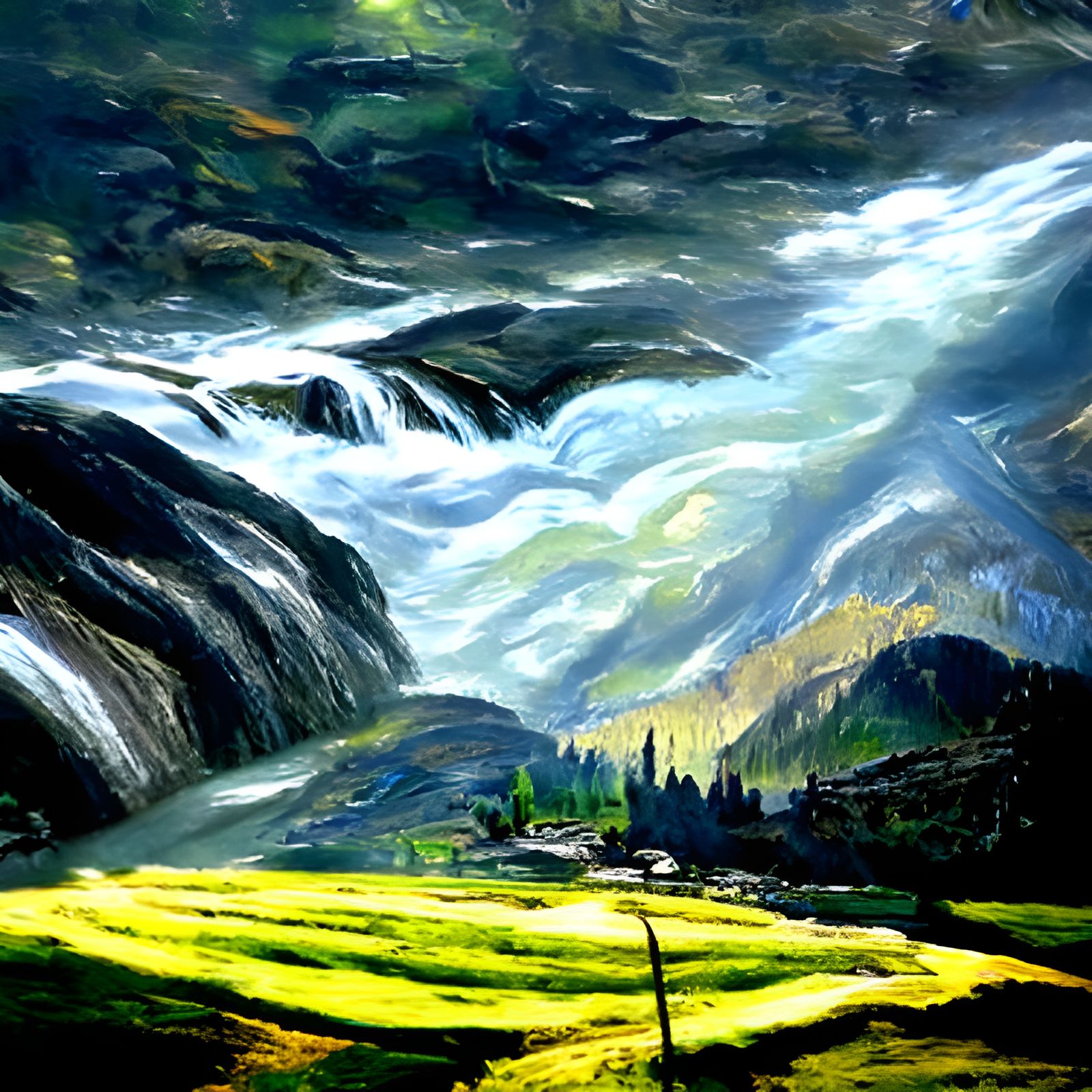 Idyllic Landscape with River and Approaching Storm