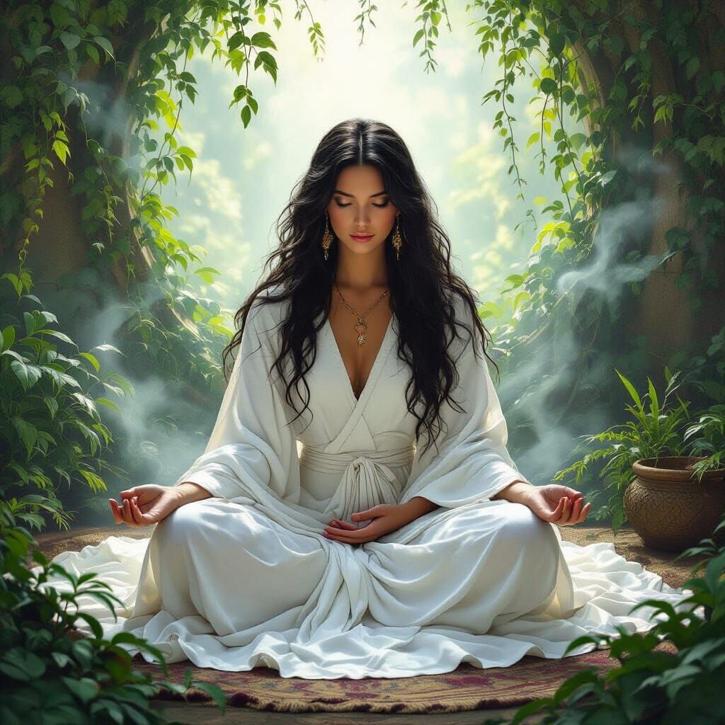 Celtic Soothsayer in Meditative Room, Realism Style