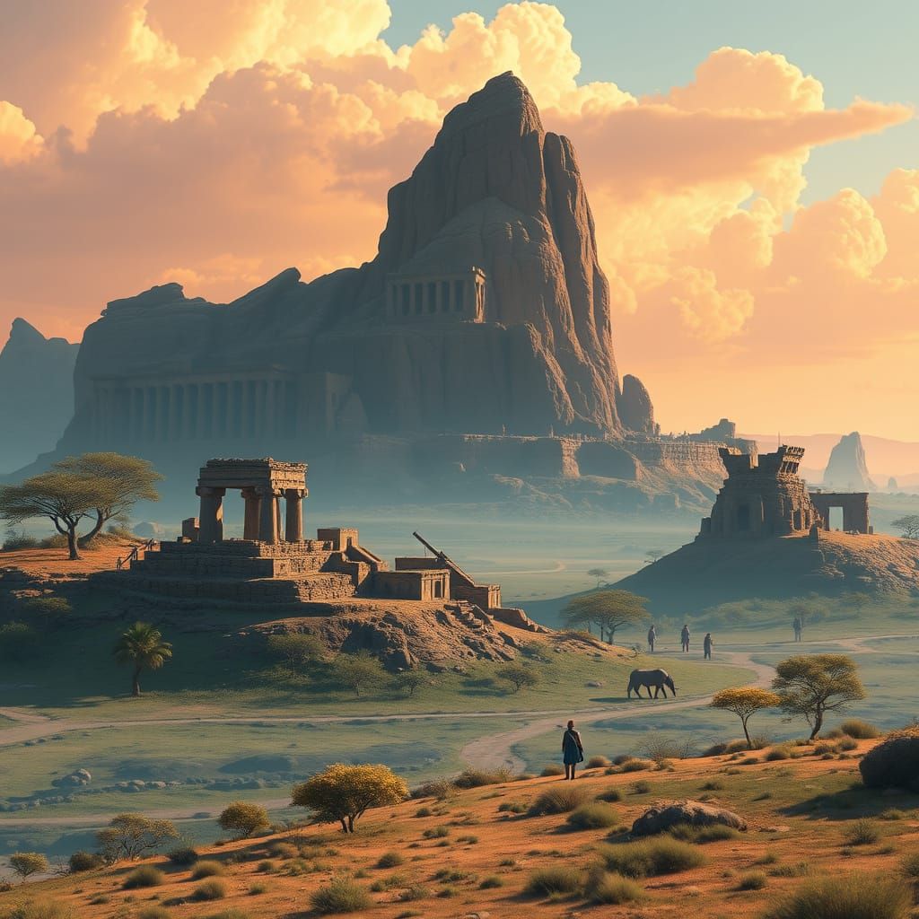 Anime-Inspired African Ruins in 3D Rendering