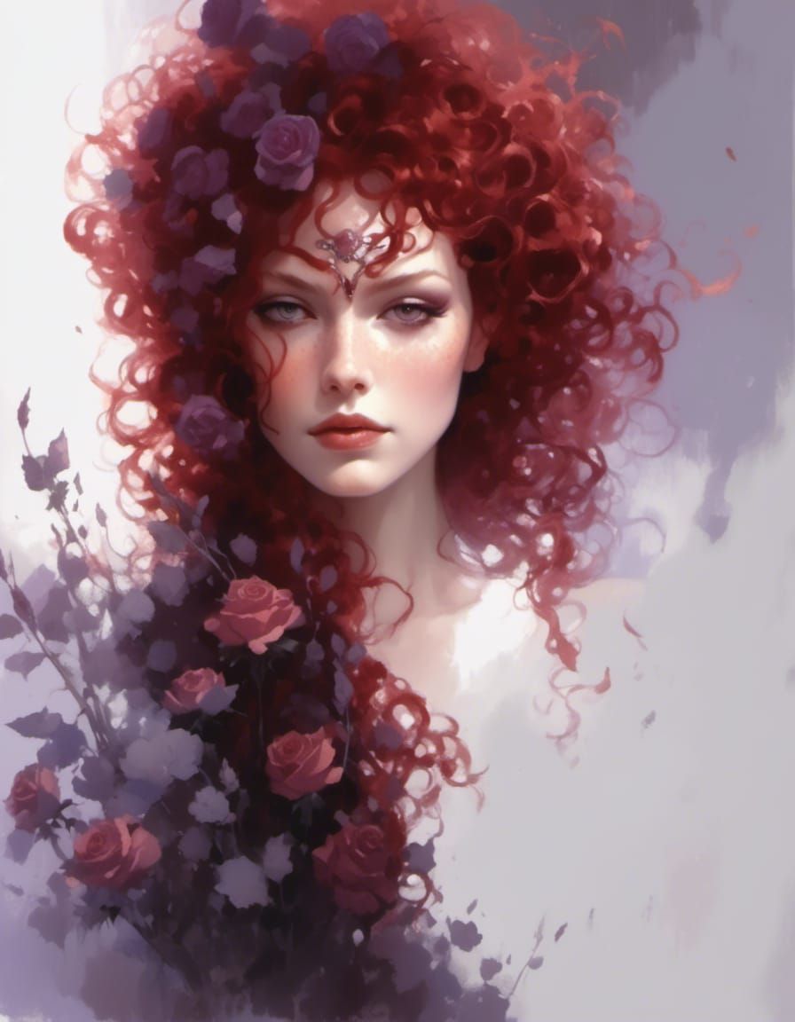 Goddess Portrait with Roses in Dramatic Lighting