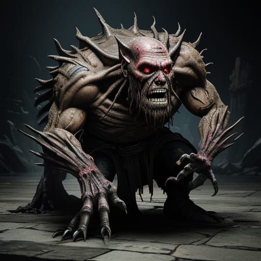 Grotesque Creature in Agony, Mid-Silhouette, Vibrant Backgro...