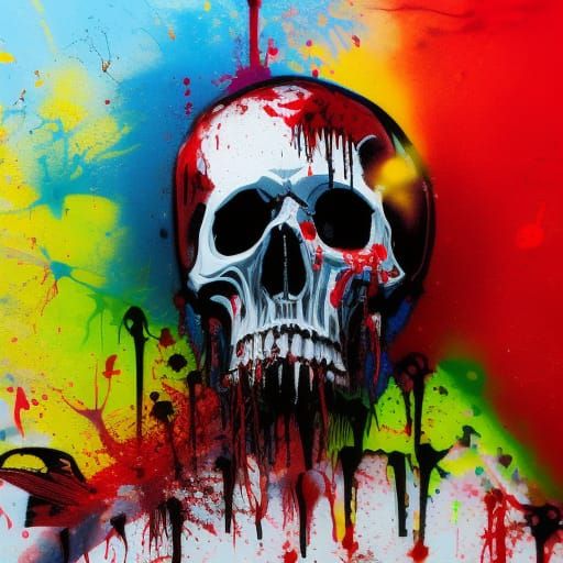 Colorful Skull Bathing in Graffiti Art