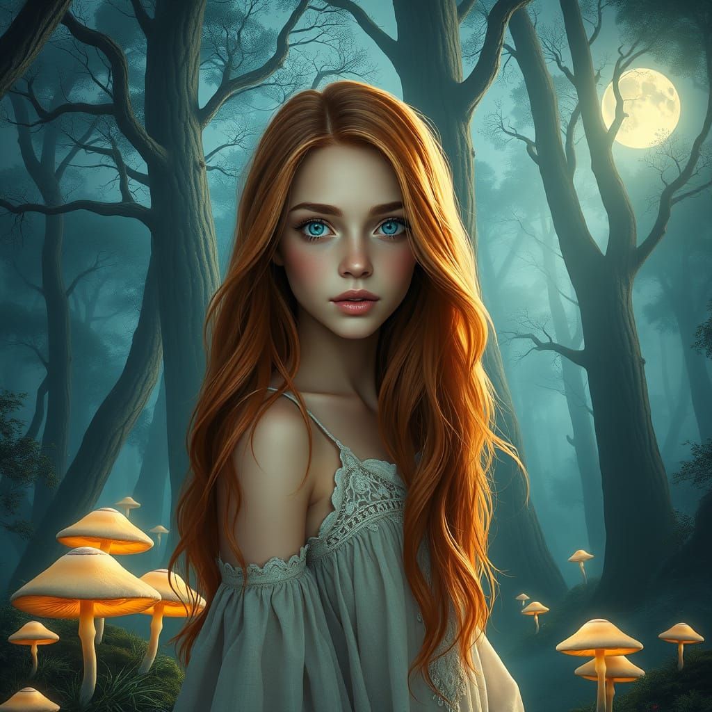 Woman at Forest Portal in Matte Painting Style