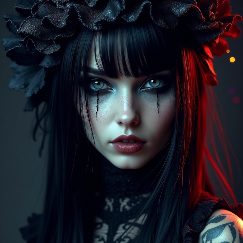 Macabre Gypsy Witch with Soft Grey Eyes