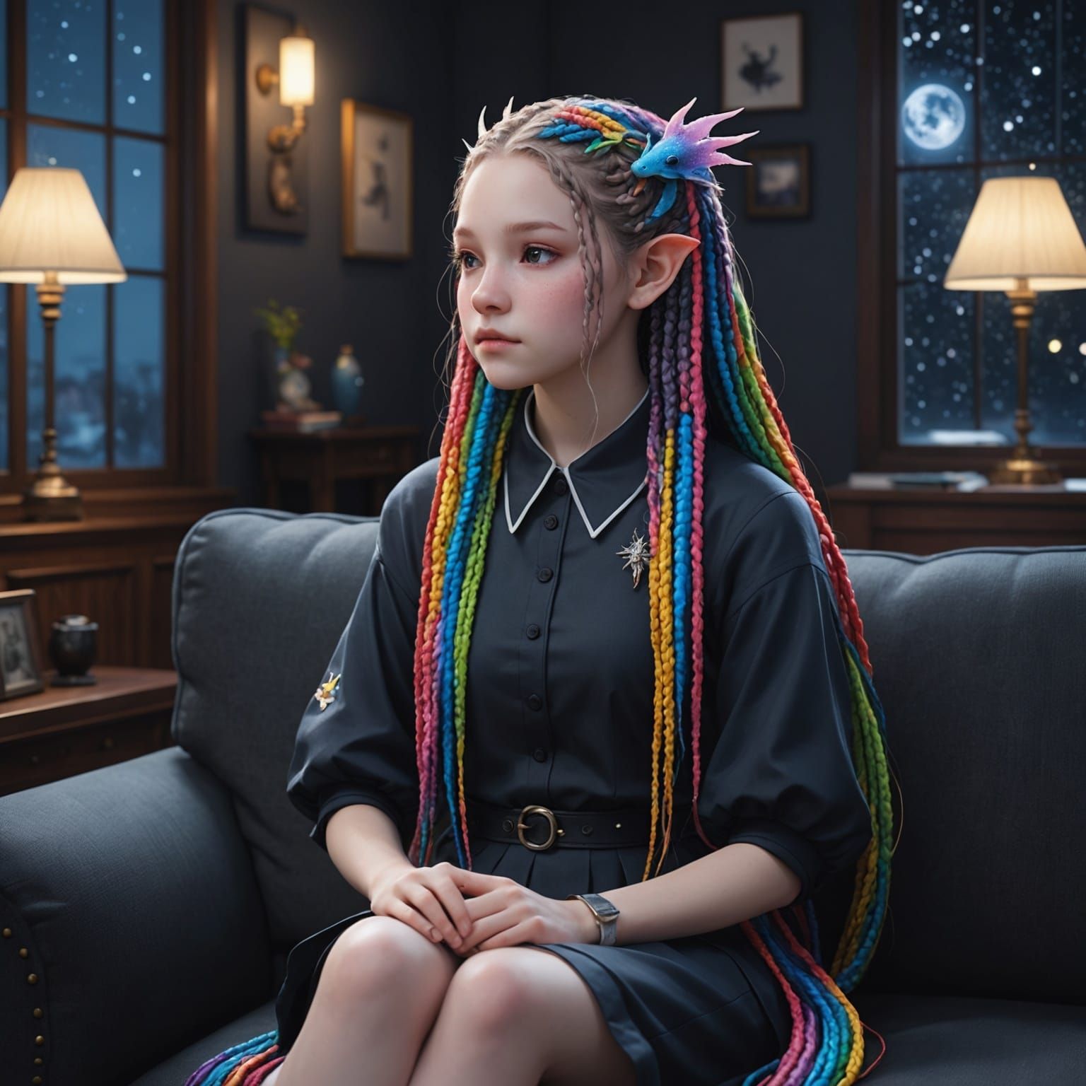 Rainbow Axolotl Girl in Anime Style