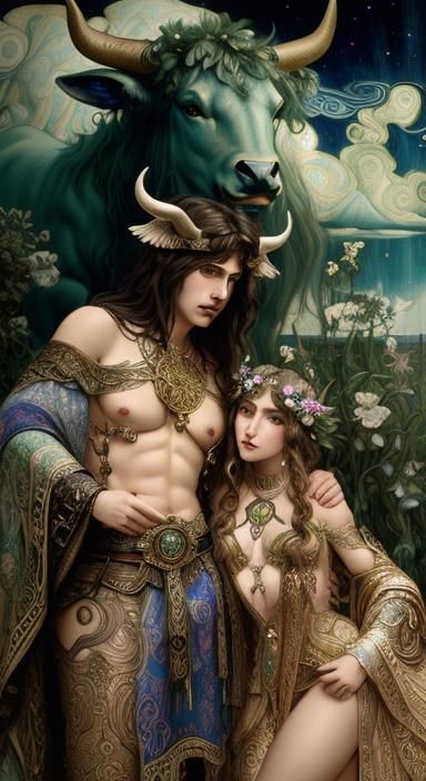 Art Nouveau Minotaur in Greek Landscape