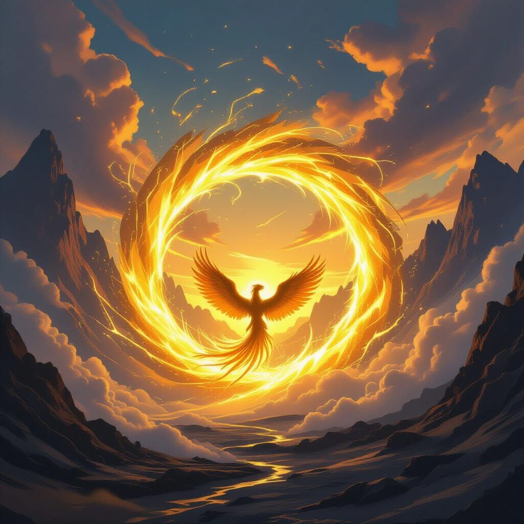 Mythical Creature Emerges From Golden Energy Vortex