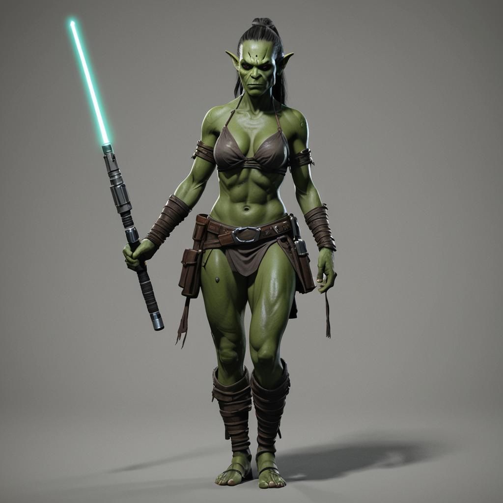 Female Orc Jedi with Lightsaber in Bikini