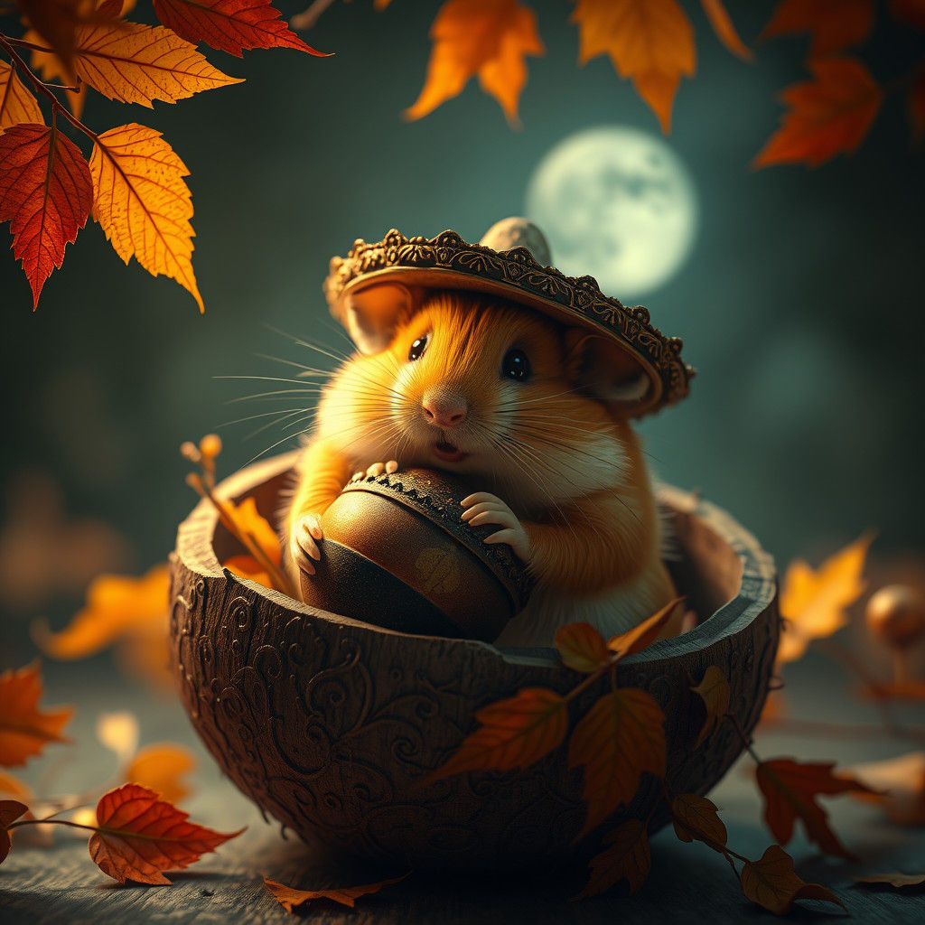 Whimsical Hamster in Coconut Shell: 3D Digital Art