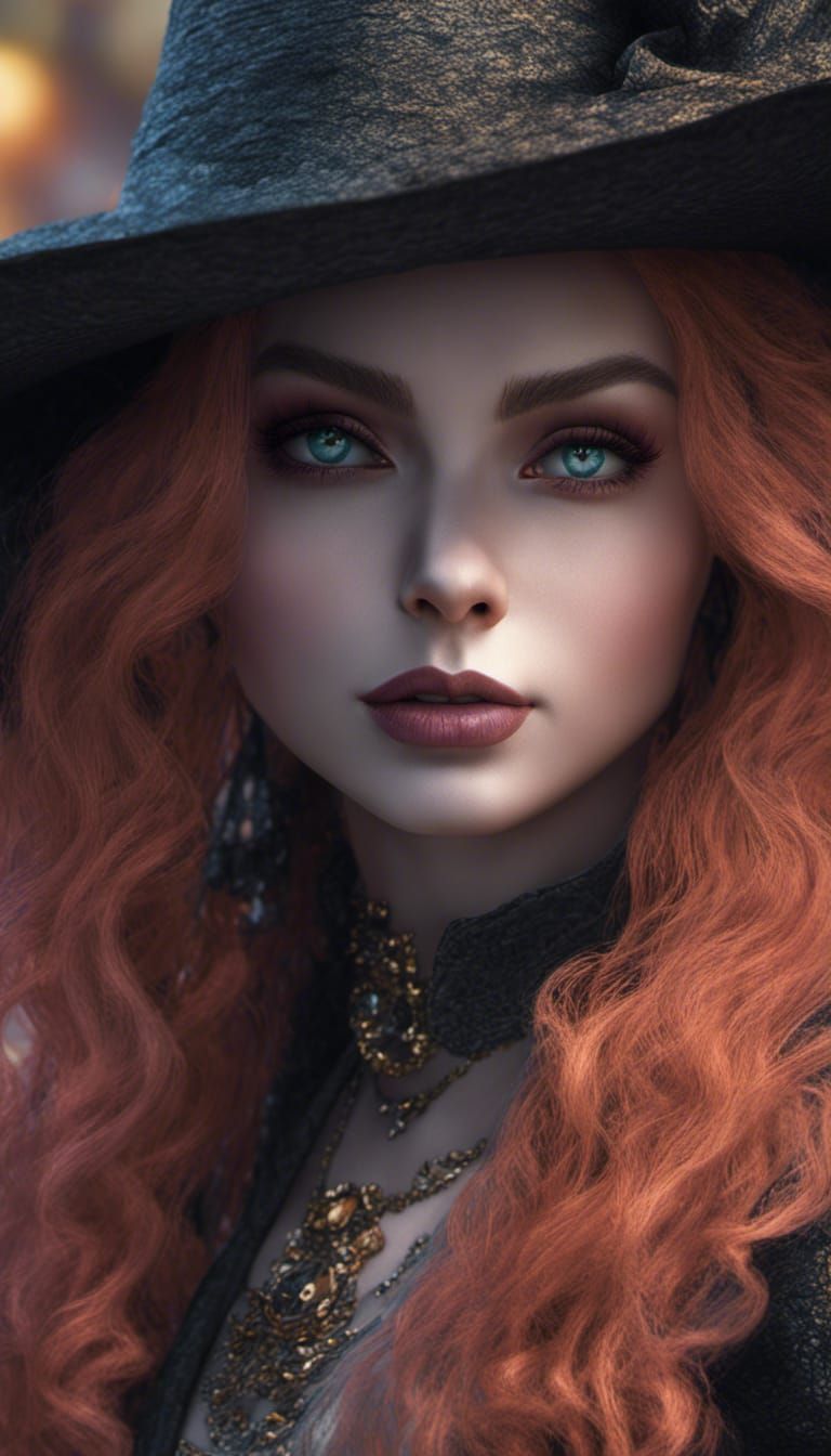 Beautiful Witch in Film Noir Pointillism Style