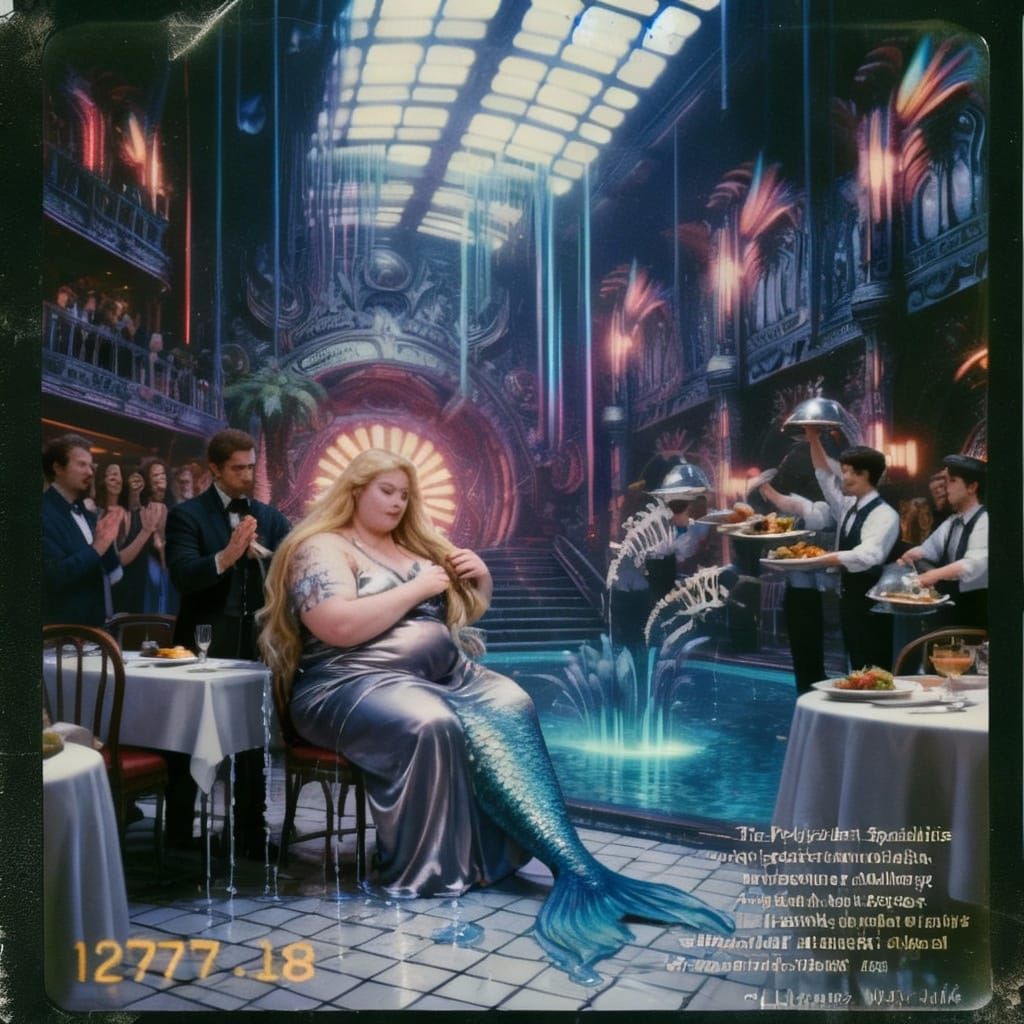 Plus Size Mermaid Goddess at Dystopian Restaurant