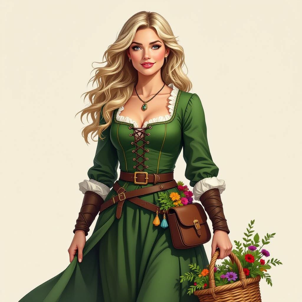 Fantasy Book Illustration of a Druid with Rune Staff